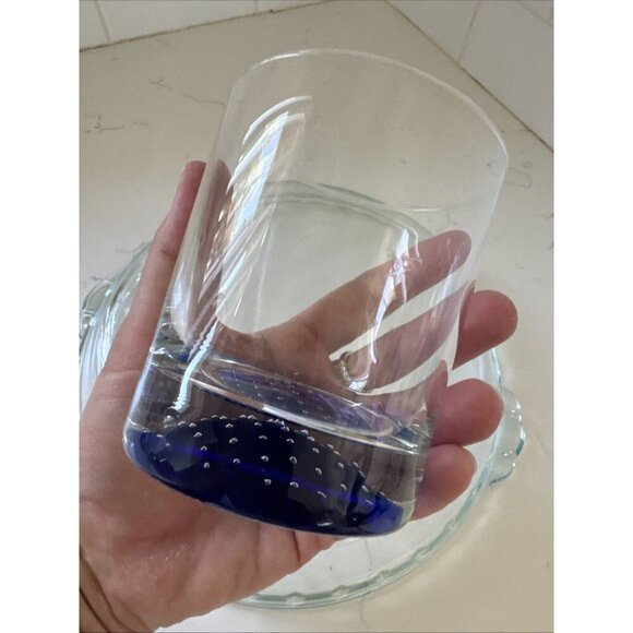 AMERICAN ATELIER OLD FASHIONED ROCKS COBALT BLUE CONTROLLED BUBBLE GLASSES - Picture 8 of 12